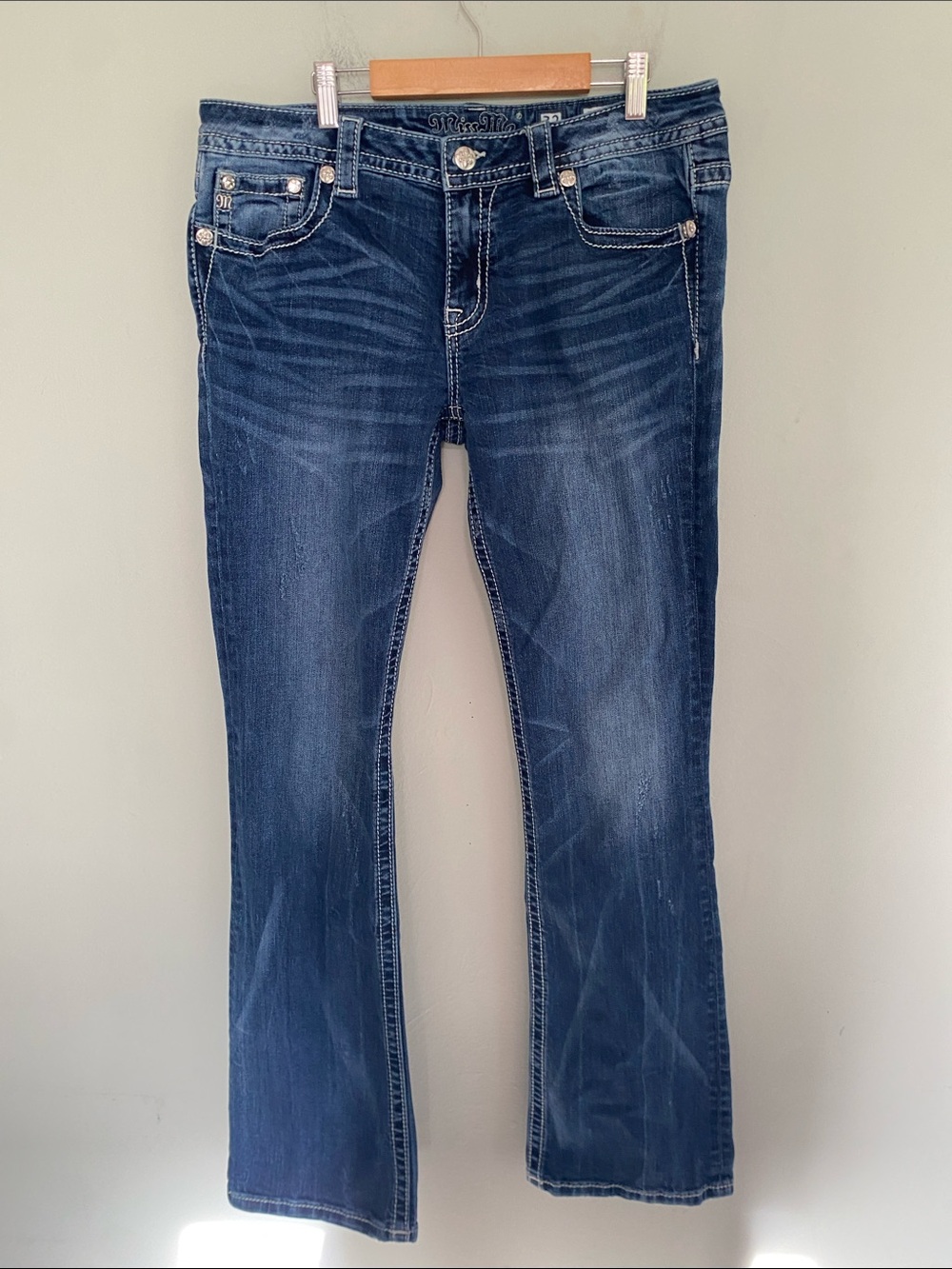 Miss Me Women’s Mid Rise Boot Cut Dark Wash Jeans Size 32